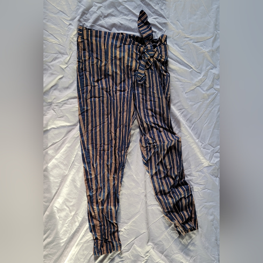 BeBop Blue and White Striped Tie-Waist Pants